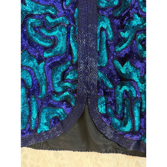 VTG 80s 90s Joan Leslie Studios Silk Sequin Beaded Abstract Glam Party Jacket Sm - Picture 6 of 10